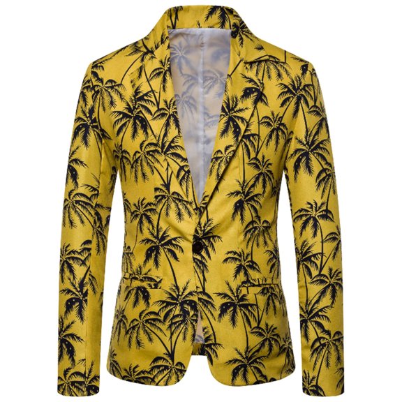IROINNID Men's Long Sleeve V-Neck Blazer Notch Lapel Short Jacket Stripes Casual Hawaiian Holiday Style Beautiful Flower Series Features Broken Flower Single Button Suit