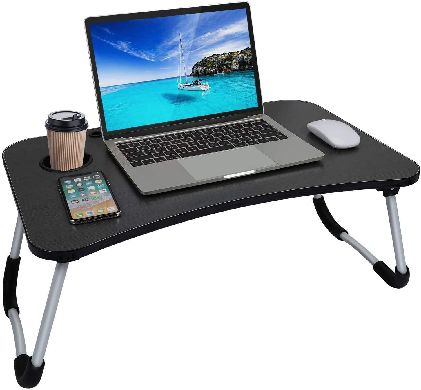 Notebook table small dormitory dormitory with small desk folding table with cup slot 60 x 40 cm bed with laptop table 
