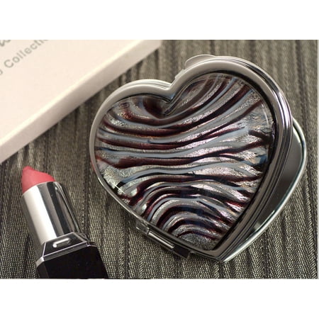 Deco Style Heart - Murano art deco heart compact mirror silver and burgundy glass