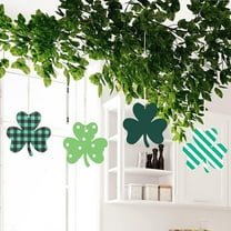 St. Patrick's Day Wooden Shamrock Ornaments Set | 24pcs Green Hanging Decorations | 8x8cm Four-Pattern Design for Party Home Office Decor