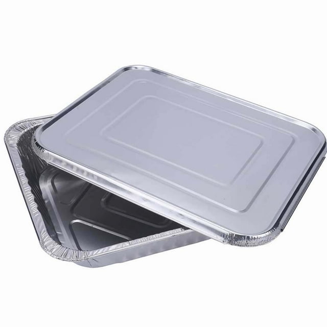 pitrice 12Pcs Disposable Aluminum Foil Food Container Use Non-Stick Steaming Basket Rectangle Packing Box Multi-use Takeaway Cooking Liners Microwave M shallow/no lid