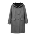 thumbnail image 5 of AKOEE Women's Hooded Wool Blend Coat Mid-length Casual Tweed Jacket with Pockets Long Sleeve Winter Outerwear, Dark Gray-A S, 5 of 7