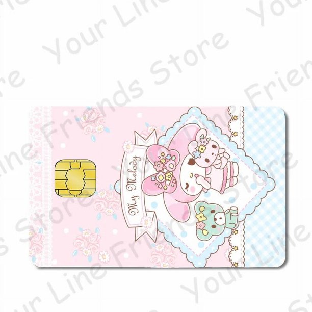Pegatinas Kawaii Sanrioed My Melody Littletwinstars Diy para tarjetas, pegatinas impermeables de Anime para tarjetas de juego de crédito pequeñas, cubierta de película de piel