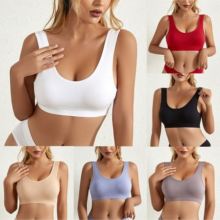 Feancey Sales Today Clearance Push Up Bras for Women No Underwire Seamless Sports Bra High Impact Wireless Bras Running Workout Compression Brassieres Sleep Underwear White L