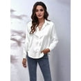 thumbnail image 3 of Women'S Satin Button Down V-Neck Long Sleeve Tops Summer Silk Blouses Fashion Spring Shirt 2025 White S, 3 of 7