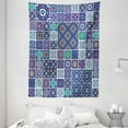 thumbnail image 1 of Ethnic Tapestry, Traditional Mosaic Azulejo Portuguese Cultural Ceramic Tiles Folk Design, Wall Hanging for Bedroom Living Room Dorm Decor, 60W X 80L Inches, Teal Indigo Navy Blue, by Ambesonne, 1 of 2