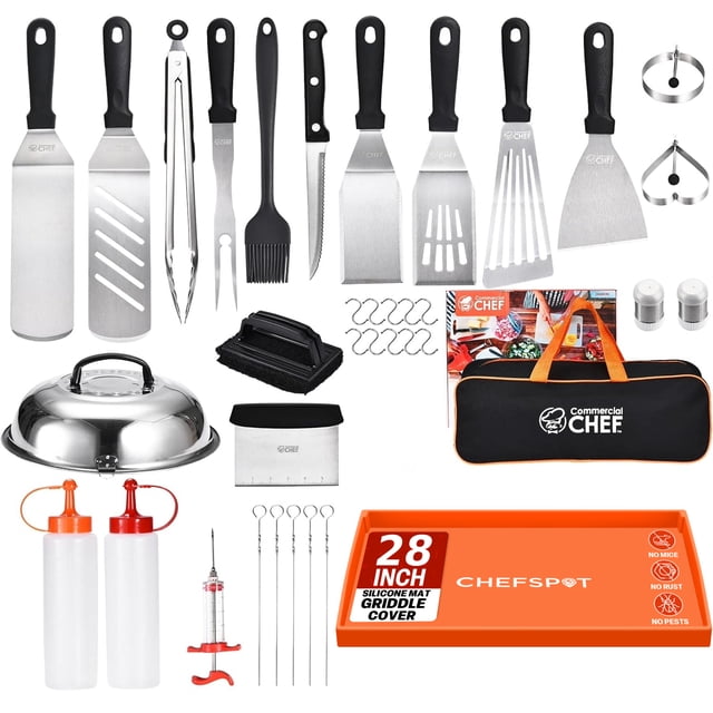 Commercial Chef Accesorios para Plancha de 36 Piezas para Blackstone con Cubierta de Silicona para Plancha (28")