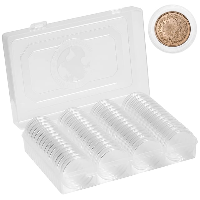Coin Collection Storage Box Set with Silicone Holder, Round Display Case with Foam Inserts, Clear Acrylic Coin Holder Container, Protective Coin Collection Supplies for Collectors, Numismatists