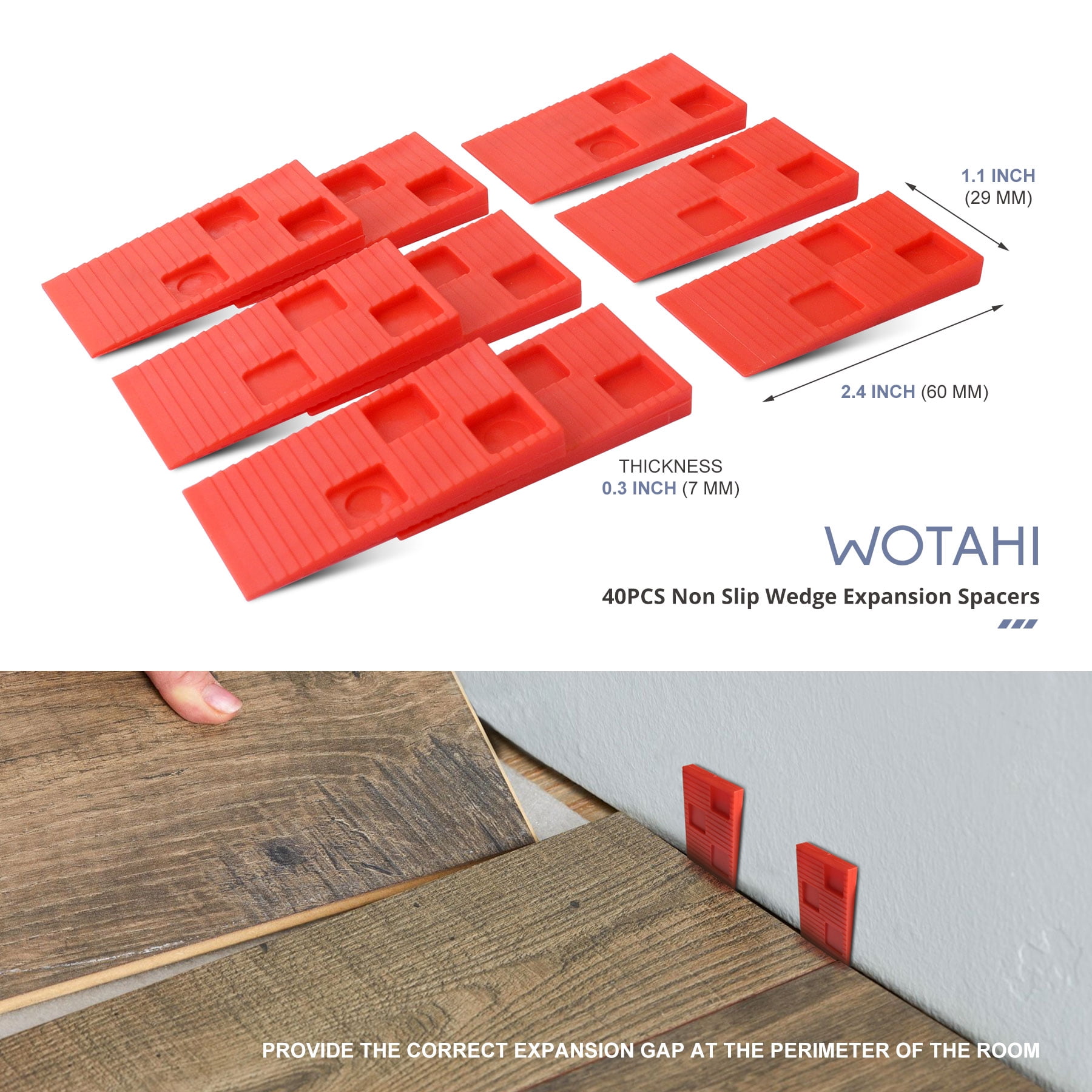 WOTAHI 43-Piece Pro Laminate Flooring Installation Tools Kit - 35 mm Double-Faced Fiberglass Handle Hammer, 40 Floor Spacers, Heavy Duty Pull Bar and Tapping Block for Hardwood, Laminate and Vinyl