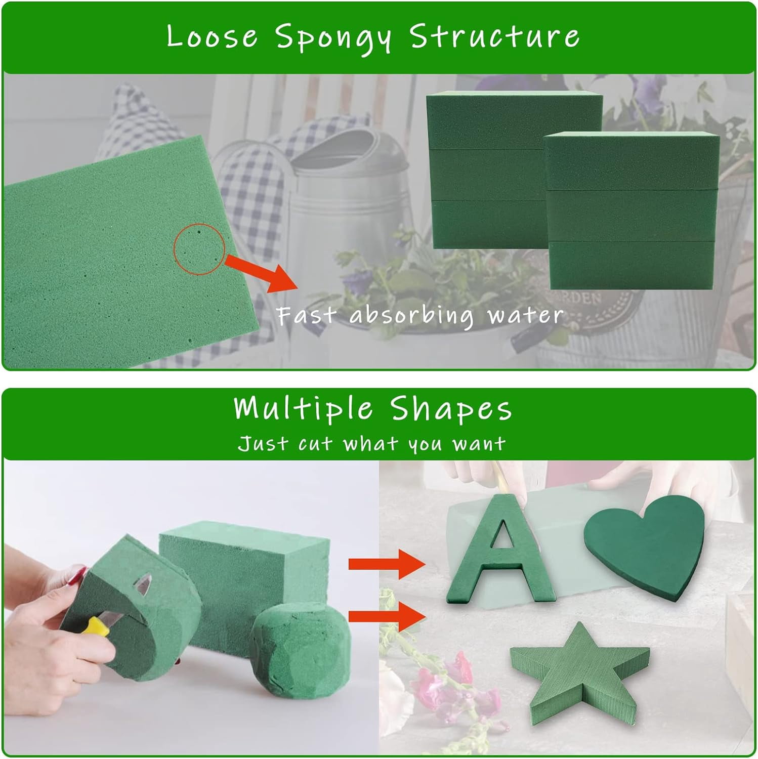 Floral Foam Blocks,Green Wet Dry Flower Foam Plant Foam for Fresh & Artificial Flower Arrangements DIY Craft 5.5”L x 3.1”W x 1.7”H