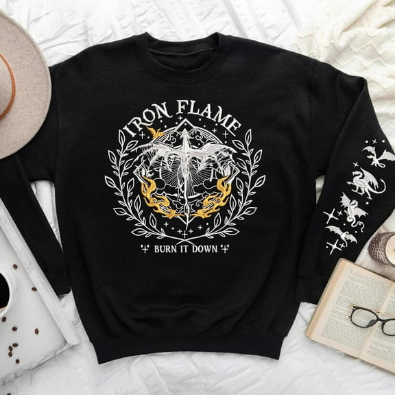 Dragon Iron Flame Embroidered Sweatshirt, Fourth Wing Embroidered Hoodie, Gifts For Book Lovers, Unisex Sweatshirt-LINHKHA