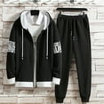 thumbnail image 2 of Men's Tracksuits 2 Piece Set Color Patchwork Loose Fit Hoodie Sweatshirt and Joggers Sweatpants Sets Versatile Pullover Suit with Pocket Black L, 2 of 3