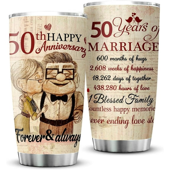 50th Anniversary Tumbler Gifts, 50th Anniversary Wedding Gifts for Couple Parents Friends, 50 years Golden Anniversary Tumbler Gifts for Him or Her, 20oz Insulated Cup Present(1 PC)