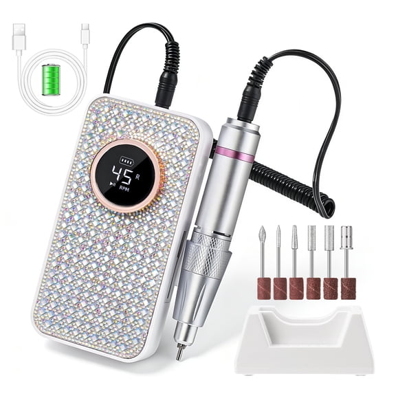 PEACECOLOR Professional Cordless Nail Drill Electric File 45000RPM Portable, LED Display, Low Noise, Fast Removal for Acrylic nails&All Gel Nail for Salon Home