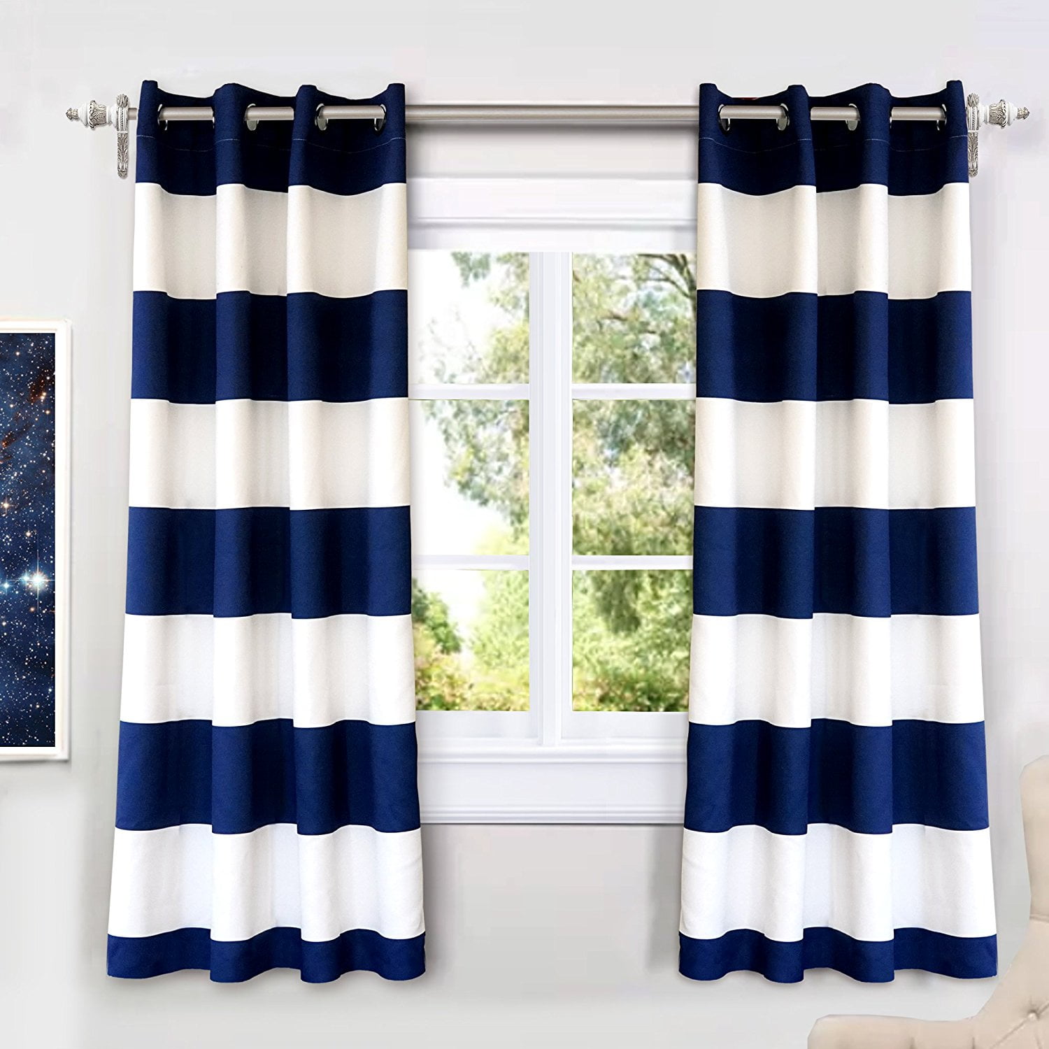Photo 1 of Driftaway Mia Stripe Room Darkening Grommet Unlined Window Curtains Set Of Two Panels Each 52X63 Navy