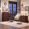 thumbnail image 3 of LEYAOYAO Fluted 3 Drawers Farmhouse Nightstand, Rustic Bedside Table with Drawers for Bedroom, Vintage End Table for Bedroom Living Room, Walnut, 3 of 9