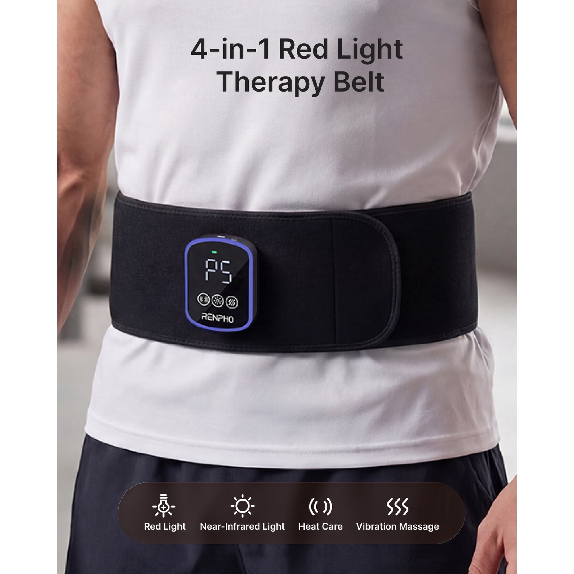 RENPHO 3-in-1 Massage Belt with Heat & Red Light Therapy, Red Light Therapy Belt with 3 Heat & 3 Vibration, 660nm & 850nm Lumbar Massaager for Waist Shoulder Back, Gift for Mother, Father