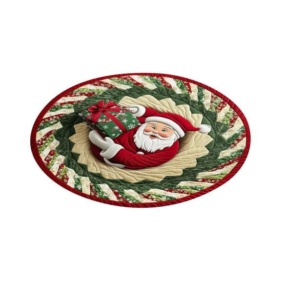 31.5" Christmas Santa Claus 3D Round Rugs, Fun & Soft Christmas Rug, Optical Illusion Christmas Carpet, Holiday Floor Mat for Home Room Christmas Decoration