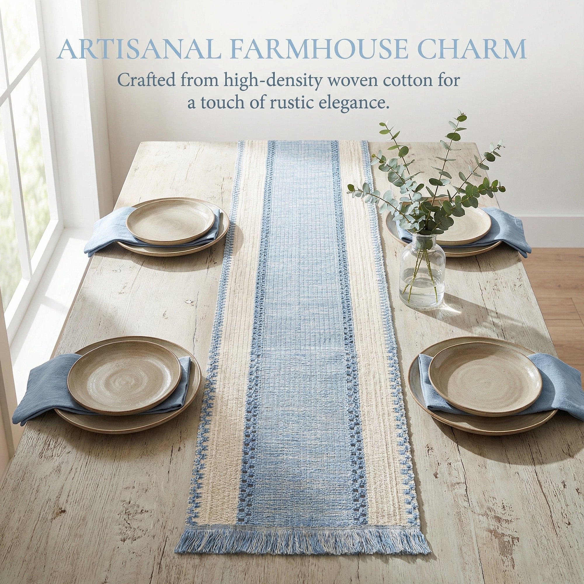 Unique Bargains Decorations Long Kitchen Runner with Tassel Light Blue 11.8x70.9in