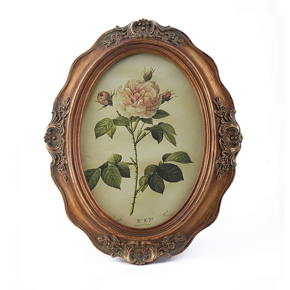 SIKOO Vintage Picture Frames 5x7 Oval Picture Frame Tabletop and Wall Mount Antique Picture Frame with High Definition glass Front,Oval Wall Art, Bronze gold