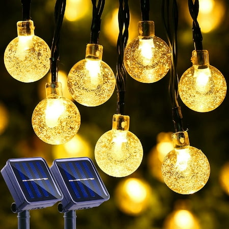 

2 Pack Solar String Lights Outdoor 50LED 23FT Fairy Crystal Ball String Lights 8 Modes Solar Powered Globe String Lights Waterproof for Garden Patio Yard Fence Party Wedding Christmas