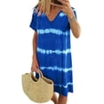 thumbnail image 1 of Plus Size Women's Summer Holiday T-Shirt Dress Tie Dye Mini Sundress Tops LIGHT BLUE M, 1 of 7