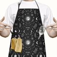 thumbnail image 2 of Black White Gothic Moon Flower Leaf Pattern Apron-Garden Aprons for Women with Pockets-Cotton Linen Waterproof Kitchen Cooking Gardening Aprons Adjustable for Kitchen,Cooking,BBQ and Salon 33x27 Inch, 2 of 7