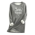 thumbnail image 3 of Jinhomg Casual Sherpa Lined Sweatshirts for Women Cute Heart Letter Print Sleepwear Tops Fall Winter Warm Cozy Long Sleeve Fleece Lined Loungewear Gray XXL, 3 of 6