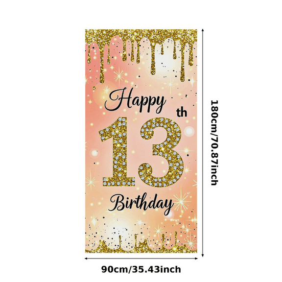 Sparkling Glittery 13th Birthday Banner with Gold Drip Effect and Star Elements Background Party Supplies Decors Photography Props Birthday Party Decorations