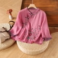 thumbnail image 2 of Vestidos Casuales Para Mujer, Blusas De Mujer De Moda Cárdigan informal de lino con cuello alto y botones bordados para mujer, 2 of 3