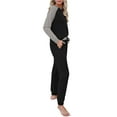 thumbnail image 3 of MOSHU Two Piece Womens Pajama Sets Pullover Raglan Long Sleeve Tops and Tapered Drawstring Pants with Pockets Color Block Lounge Sets, 3 of 9