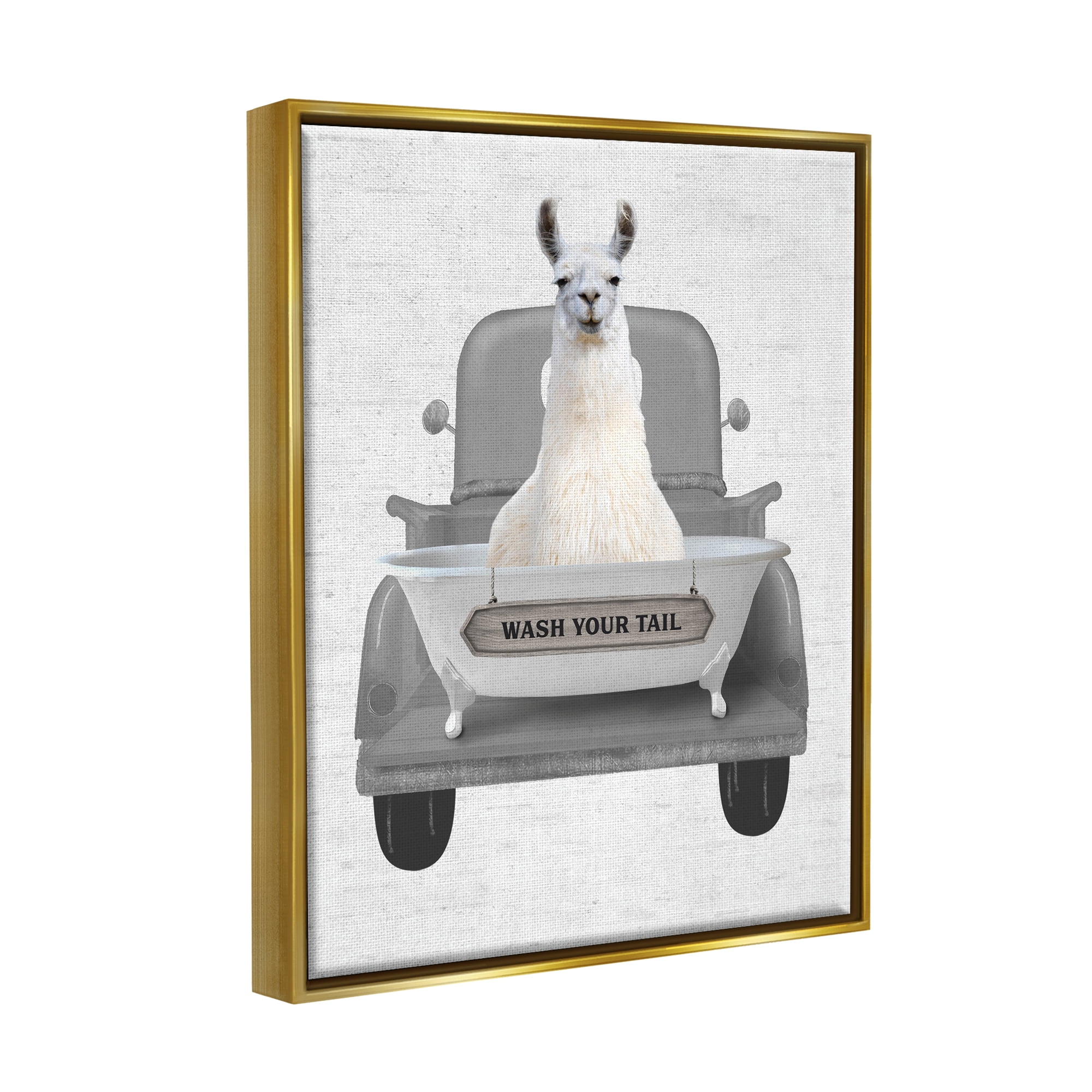 Stupell Industries Wash Your Tail Llama Animals & Insects Painting Gold Floater Framed Art Print Wall Art, 25 x 31