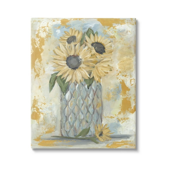 Rustic Weathered Sunflower Vase Botanical & Floral Graphic Art Gallery Wrapped Canvas Print Wall Art