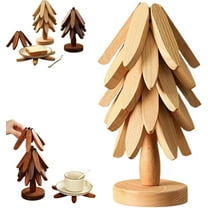 Minibee Natural Tree Trivet Set for Hot Dishes | 5-Piece Foldable Tree Trivet Set with a Stand | Great Christmas Gift