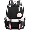 thumbnail image 2 of Mochila para niñas adolescentes Mochila para estudiantes de secundaria Mochila para exteriores con puerto de carga USB (21 litros, blanco negro), 2 of 5