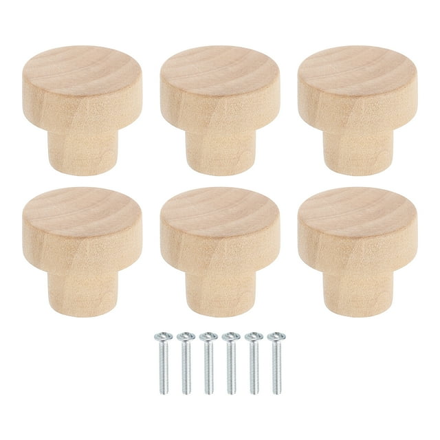 Uxcell 6 Pack Perilla de Cajón Redonda de Madera, 1 1/8" Diámetro Perillas Redondas Planas de Madera con Tornillos para Cajón de Muebles Armario