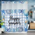 thumbnail image 2 of Happy Summer No Hook Shower Curtain with Snap in Liner Blue Starfish Shell Seashell Oceans Life Plaid Waterproof Bathroom Shower Curtain with See Through Top Window for Bathtub 72" x 72", 2 of 9