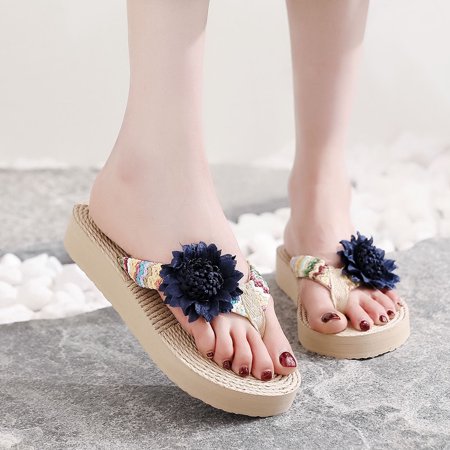 

Wirdiell Women Weave Beach Breathable Sandals Home Slipper Flowers Flip-Flops Flat Shoes