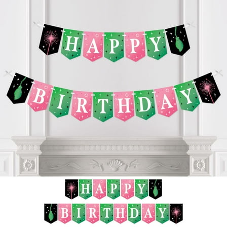 Big Dot of Happiness Witch Birthday Banner, Green Witch and Good Pink Party Decorations, Happy Birthday Bunting Banner