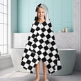 thumbnail image 6 of Black and White Checkered Pattern Hooded Bath Towel，60"x35" for Ages 3 To 12 Kids, Quick Dry Lightweight Soft Microfiber Hood Beach Towel Cover Up for Kids, 6 of 7
