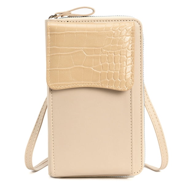 Monedero pequeño tipo bandolera para teléfono móvil para mujer, cartera de mano con ranuras para tarjetas de crédito, 18,5 x 11,5 x 4,5 cm, color albaricoque