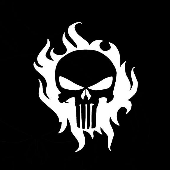 Punisher Flaming Vinyl Decal Sticker | Cars Trucks Vans Walls Laptops Cups | White | 5.5 inches | KCD999