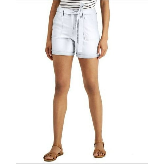 Style & Co Women's Petite Utility Shorts Pockets Tie Mid Rise White Size 4P