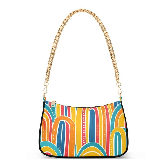 Ryvnso Geometric Rainbow Colorful Womens Chain Shoulder Bag Tote Handbags Clutch Hobo Purse with Zipper for Travel