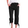 thumbnail image 7 of QATAINLAV Linen Capris Pants for Women Summer Casual Loose Drawstring Elastic High Waist Straight Cropped Trousers with Pockets Beach Clothes Black M, 7 of 7