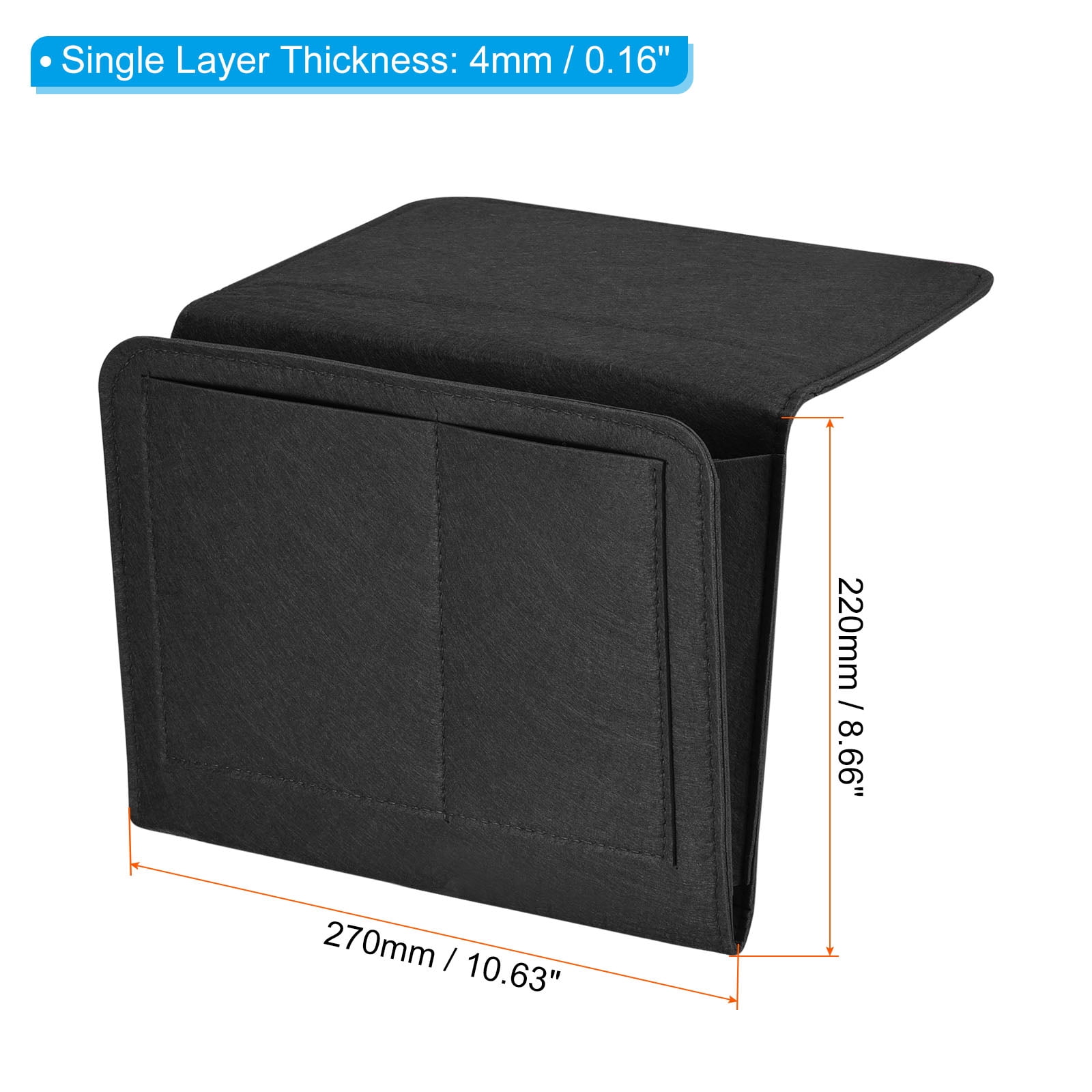 Unique Bargains Felt Bedside Hanging Organizer for Remotes and Phones Black 11"