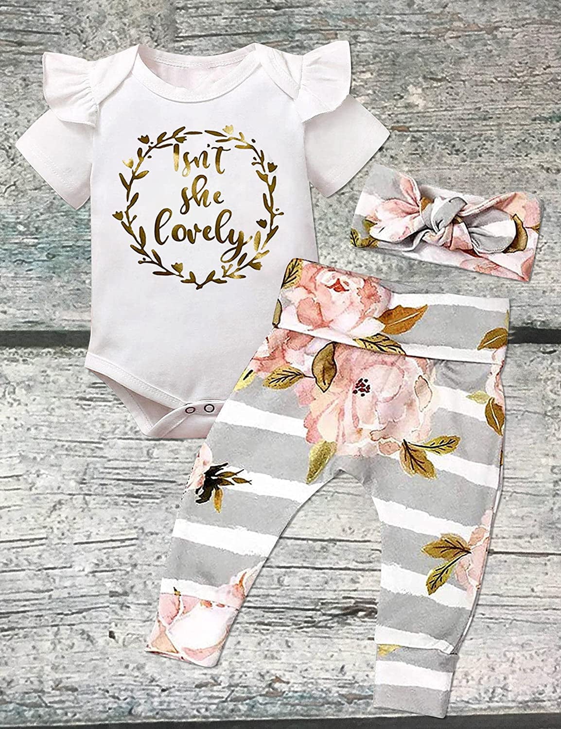 Newborn Baby Girl Clothes Im New Here Infant Newborn Outfit Cute Toddler Baby Girl Outfits 3PC Set 0-3 Months
