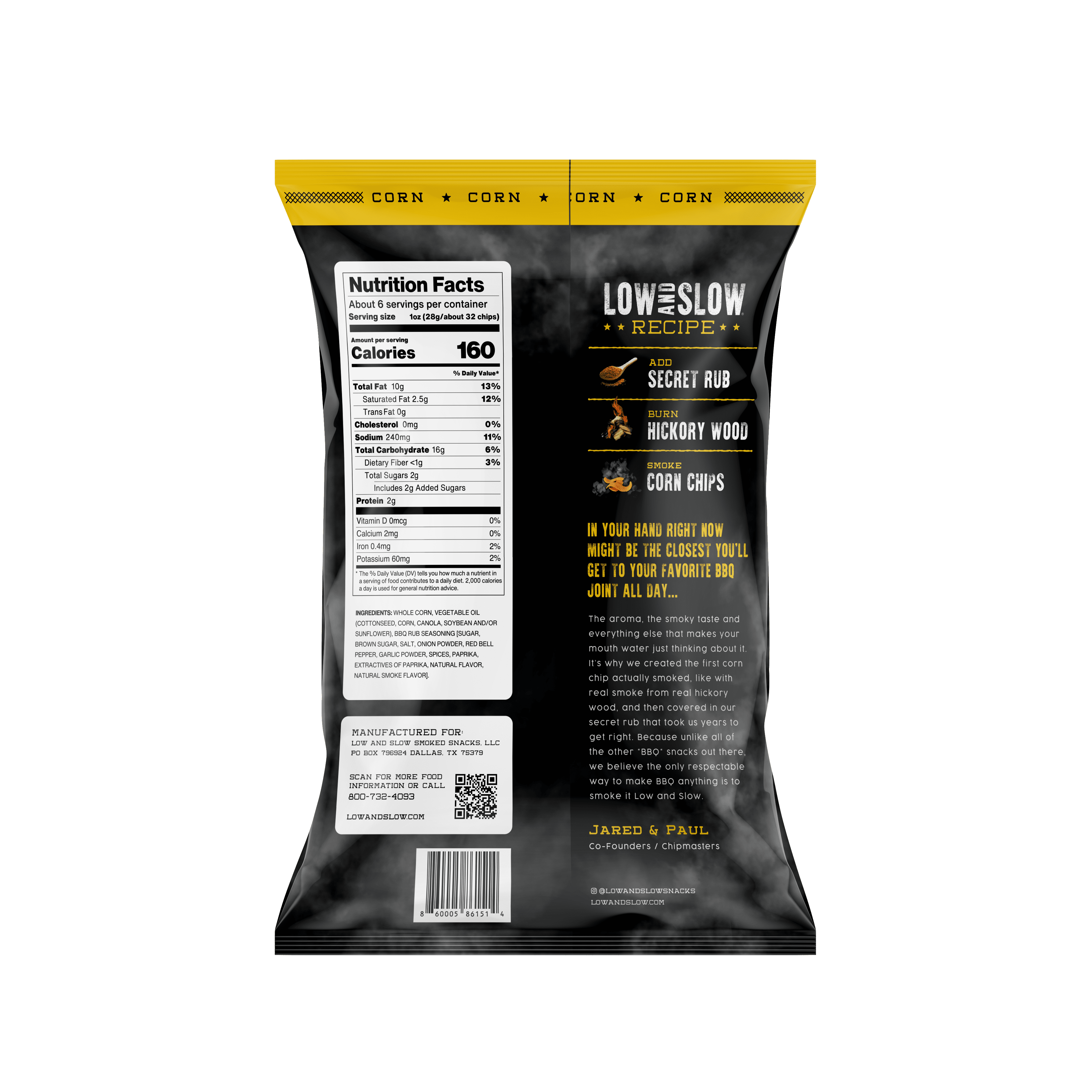 (2 pack) Low and Slow Hickory Smoked Corn Chips, 6 oz Metalized Film Bag