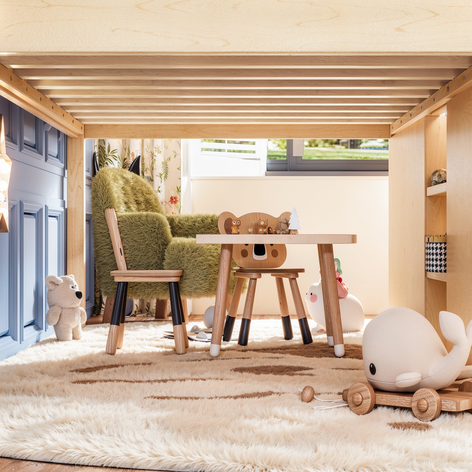 Leumius Twin Size Loft Bed with Storage Shelves and Stairs, House Loft Bed with Playhouse Shape Roof and Window, Childlike and No Box Spring Needed Design, Natural
