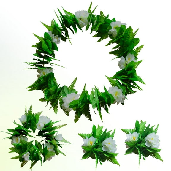 CTIRCHIU Hawaiian Leaf Lei Crown Flower Gar White 4Pcs in 1 Set